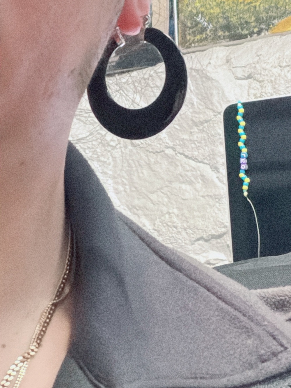 925 Sterling Silver Big Onyx Hoops Earrings. - Picture 2 of 7